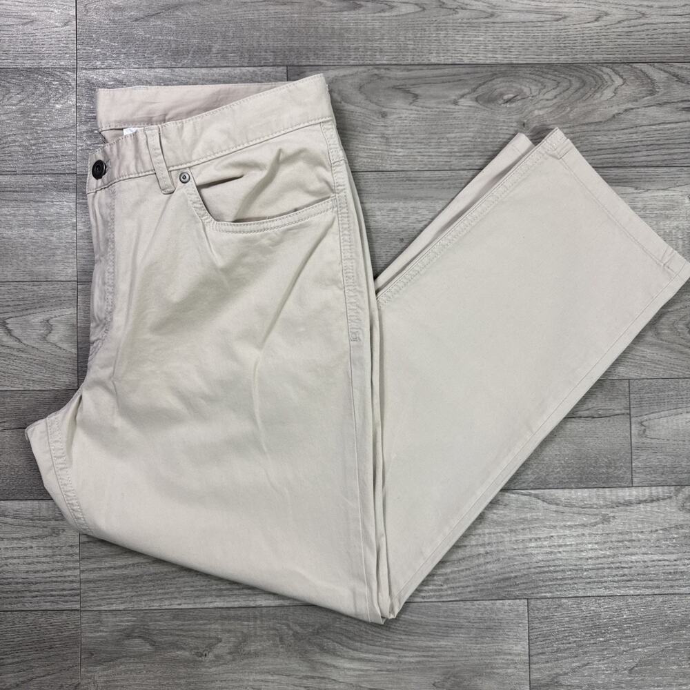 Maus & Hoffman Khaki Chino Pants Flat Front Beige sz 34 x 26.5
